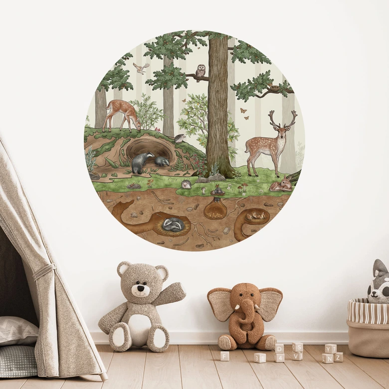 Wallsticker dolda föremål skogsdjur - Kikki Belle - Rund 