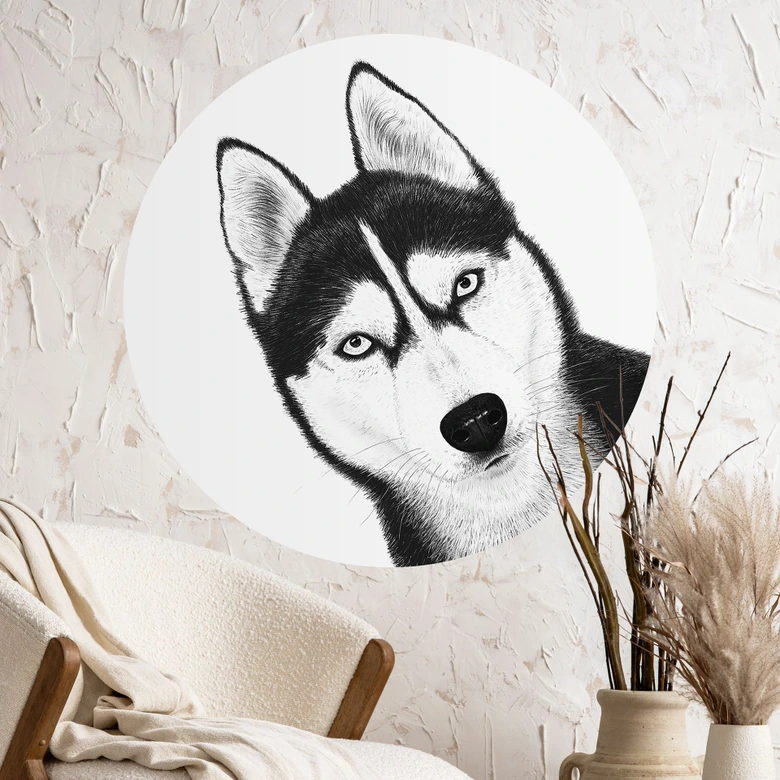 Wandtattoo Sibirischer Husky - Hundeporträt - Korenkova - Rund 