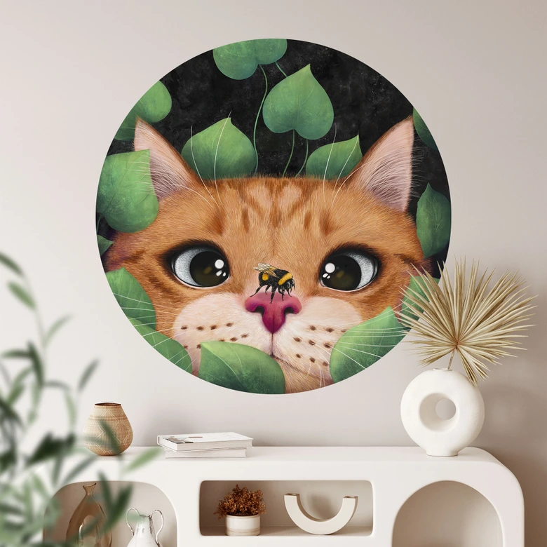 Vinilo decorativo para habitación infantil Dulce gato en el arbusto - Korenkova - Redondo 
