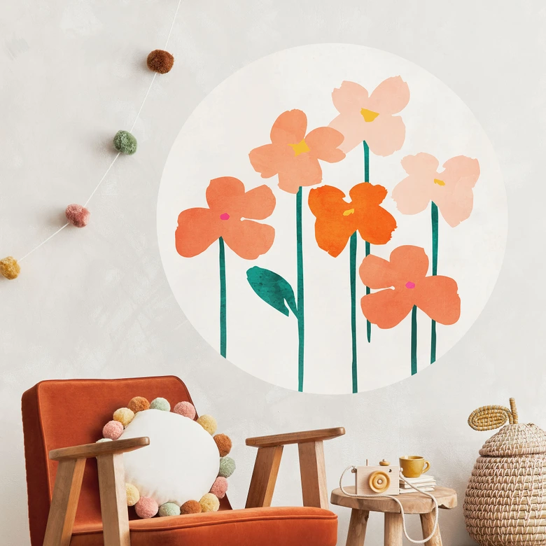 Wallsticker Små blommor i persikofärger - Cubistika - Rund 