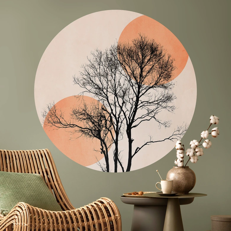 Muursticker Zon en maan in oranje - Kubistika 