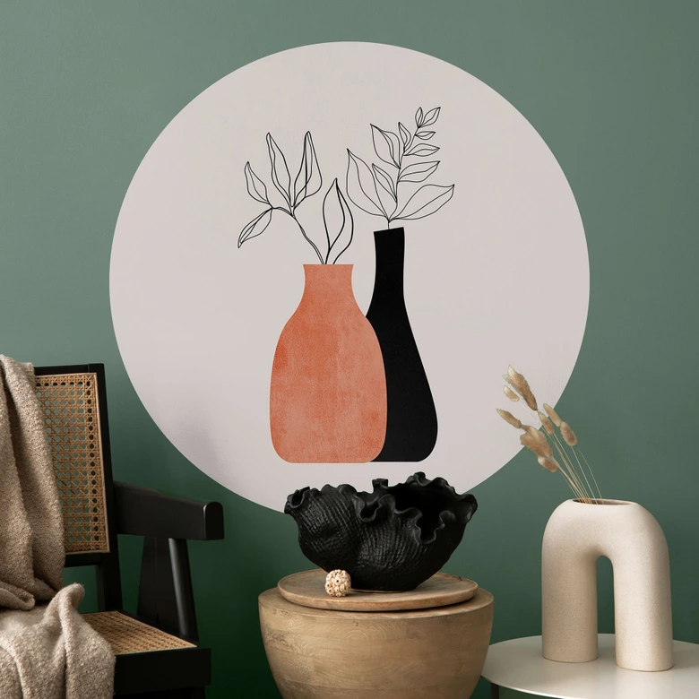 Muursticker Vazen in zwart en oranje - Kubistika 