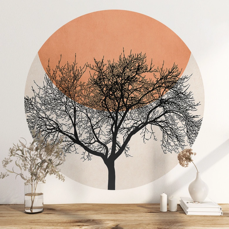 Muursticker Wintermorgen in perzikkleur - Kubistika 