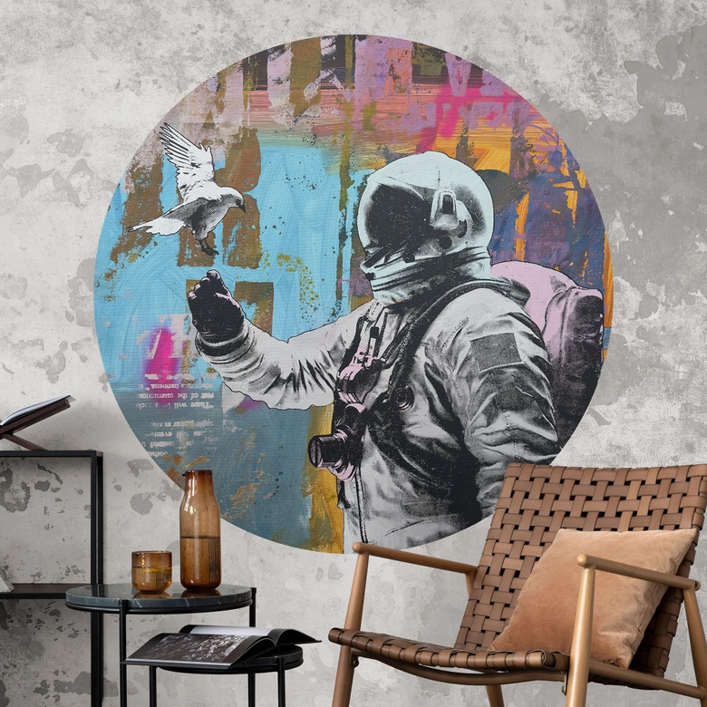 Wallsticker Astronaut med due - Kuryliuk - Rund 