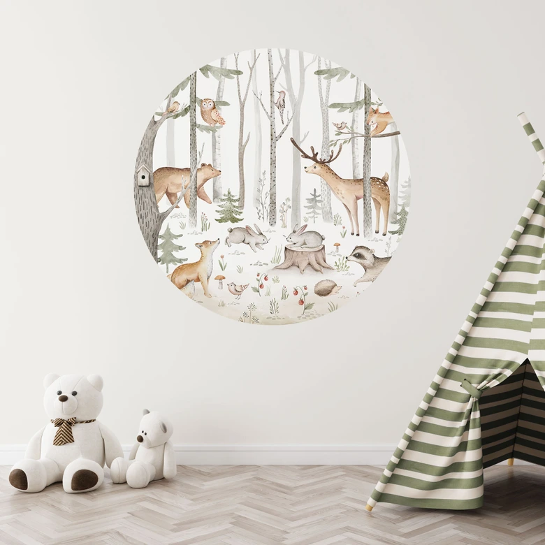 Äventyr med skogsdjur Wallsticker - Kvilis - Rund 