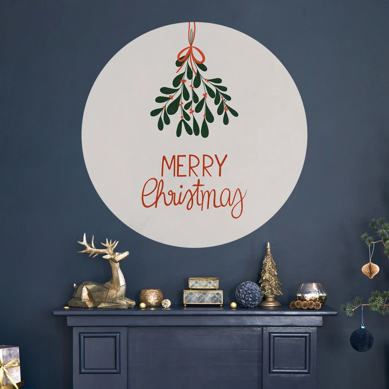 Wandtattoo Weihnachten - Merry Christmas mit Mistelzweig - Lisboa - Rund 