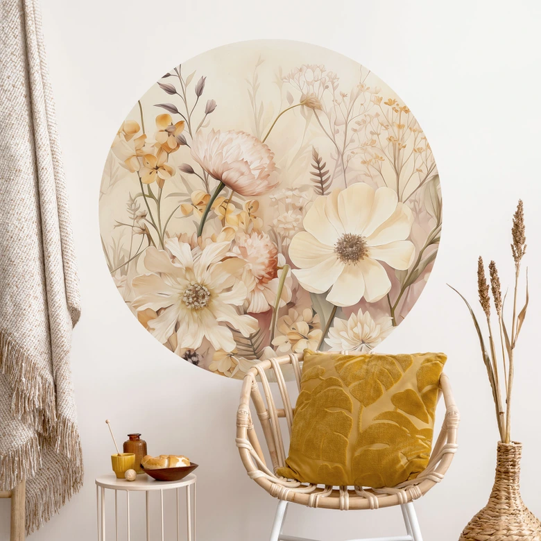 Wandtattoo Vintage Blütenpracht auf der Wiese - Lola Peacock - Rund 