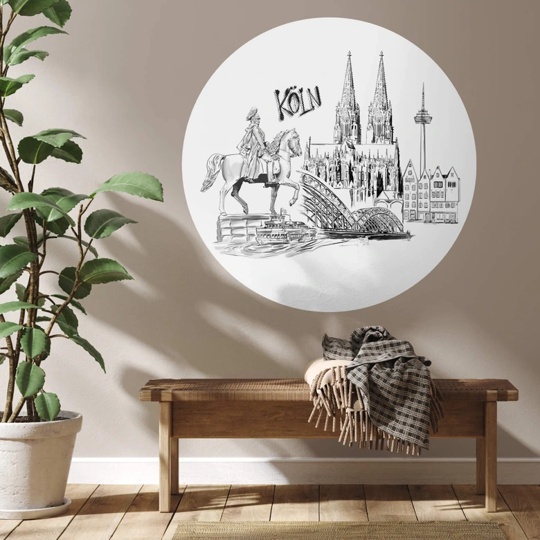 Wallsticker Köln - Svartvitt - Rund - Love your City 
