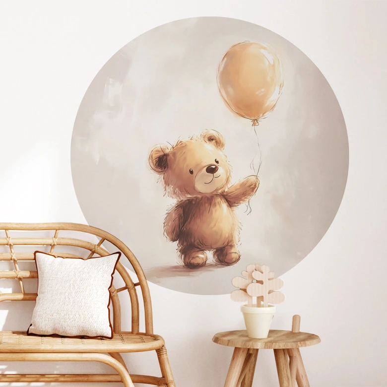 Sticker mural chambre bébé Petit ourson avec ballon - Magnusson - Rond 