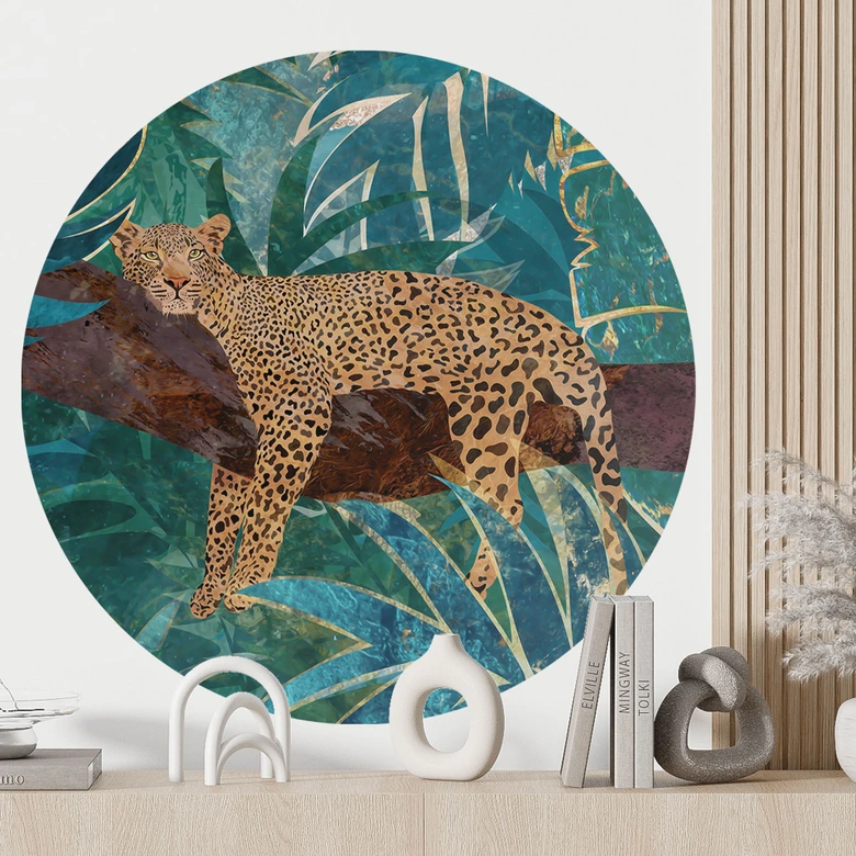 Luipaard in smaragdgroene jungle Muursticker - Manovski - Rond 