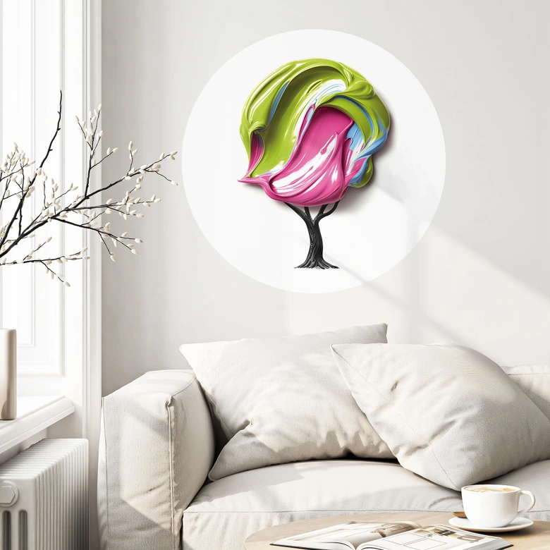 Wandtattoo Baum mit bunter 3D-Krone - Mielu - Rund 