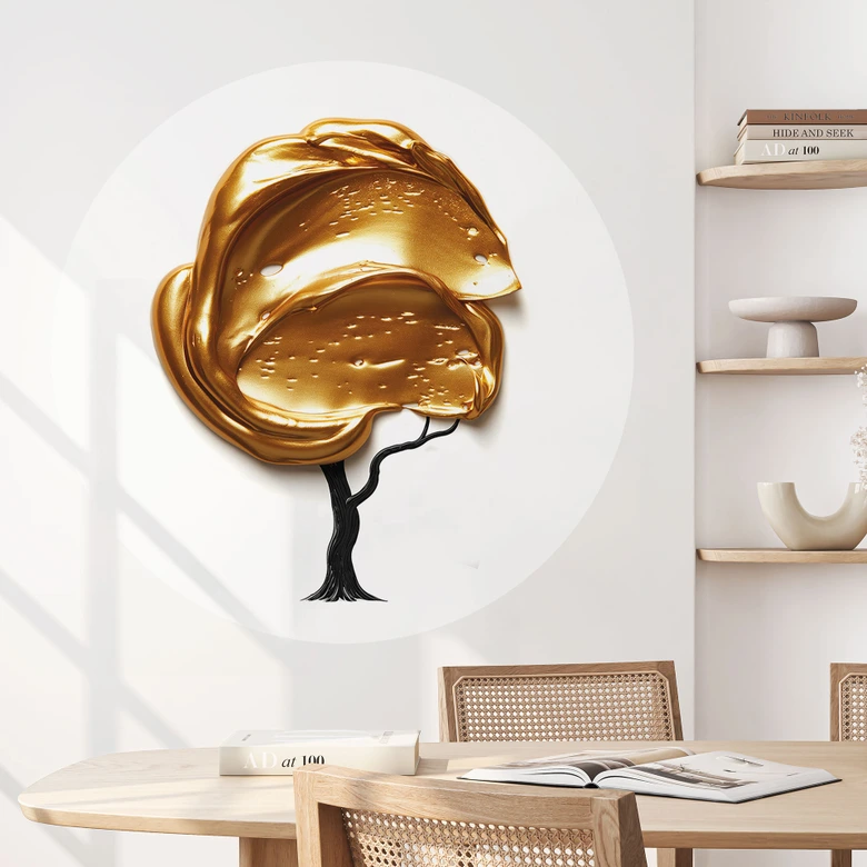 Wandtattoo Baum mit goldener 3D-Krone - Mielu - Rund 