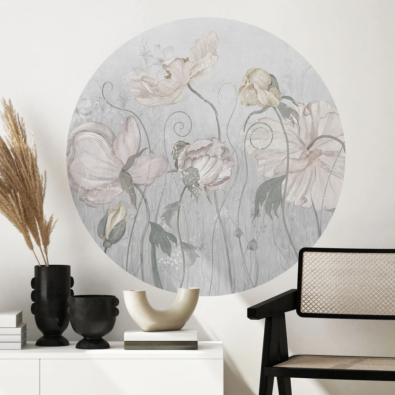 Wandtattoo Blumen im Vintage Stil in Grau - Ms Tiff - Rund 