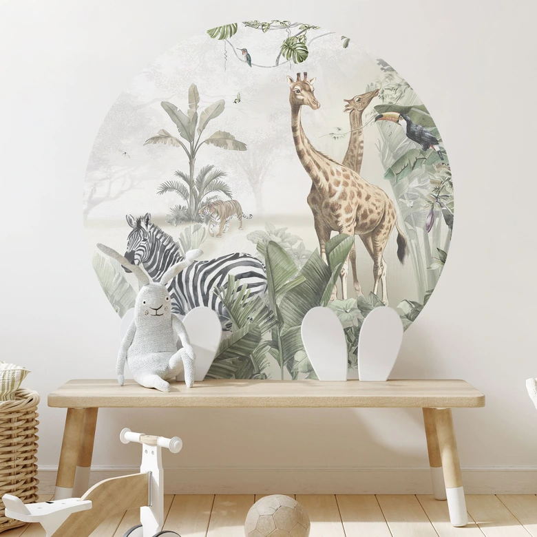 Wandtattoo Dschungeltiere auf großer Safari - Ms Tiff - Rund 