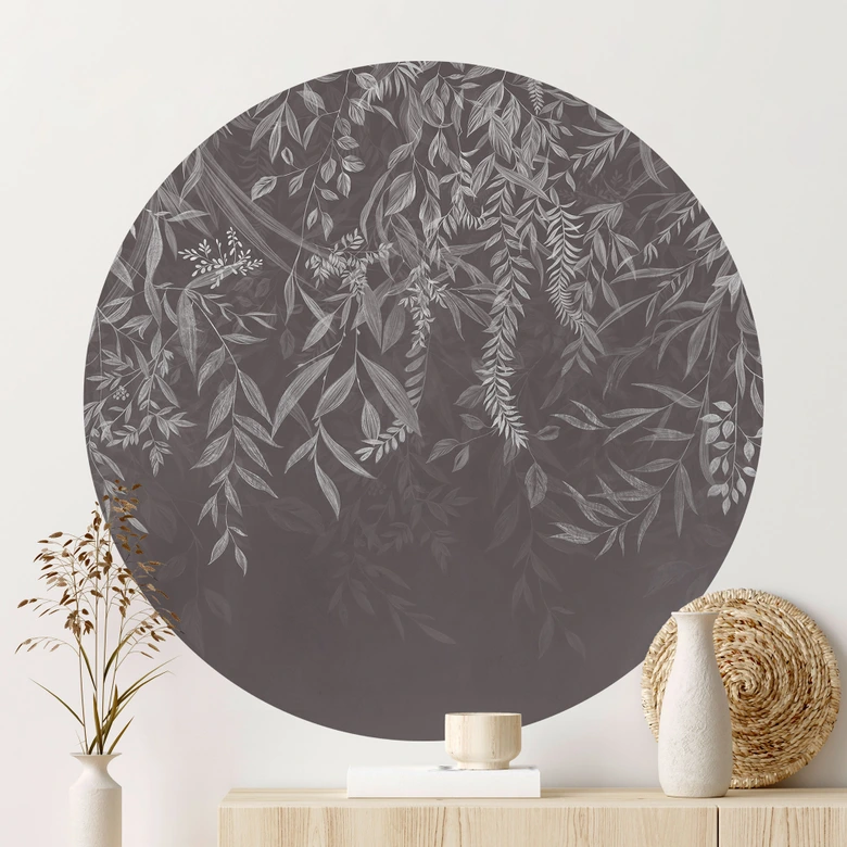 Wandtattoo Elegante Weidenzweige in Dunkelgrau - Ms Tiff - Rund 