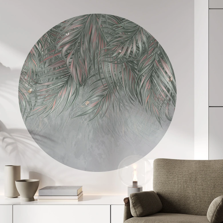 Wandtattoo Exotische Palmenblätter Pink-grün - Ms Tiff - Rund 