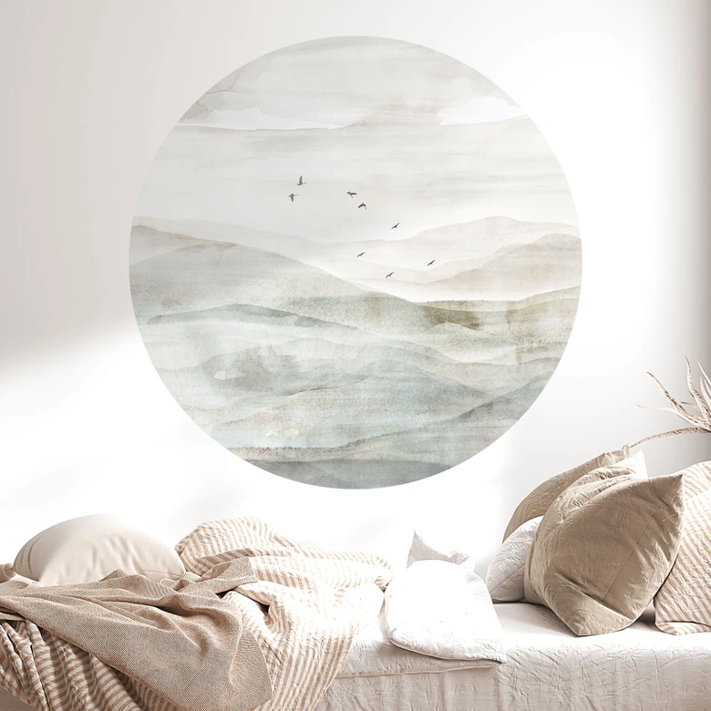 Wandtattoo Neblige Berglandschaft Aquarell - Ms Tiff - Rund 