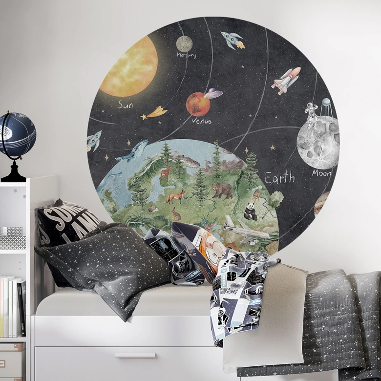 Kinderzimmer Wandtattoo Sonnensystem mit Planeten und Erde - Ms Tiff - Rund 