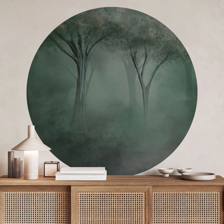 Wandtattoo Waldmagie im Morgennebel Grün - Ms Tiff - Rund 
