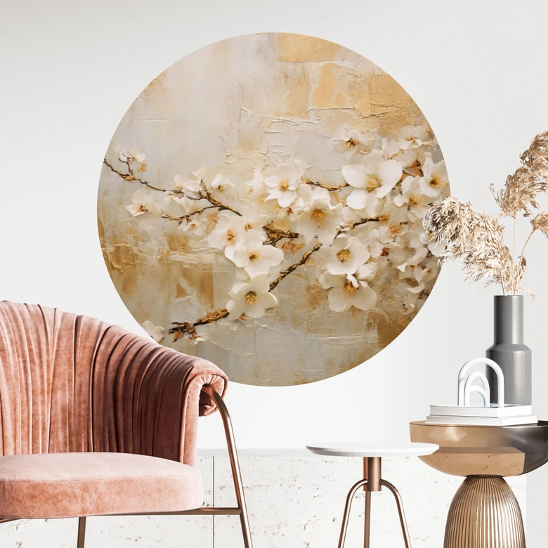 Wandtattoo Blütenzweig auf Vintage-Gold - Paksoylu - Rund 