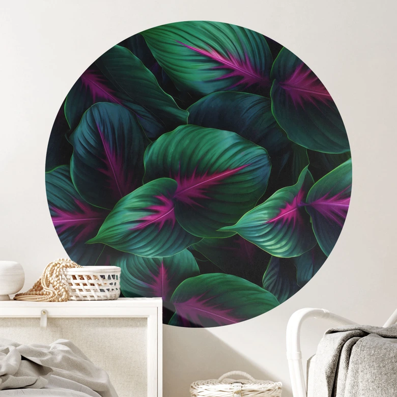 Wandtattoo Farbenfrohe Dschungelpflanzen - Paksoylu - Rund 