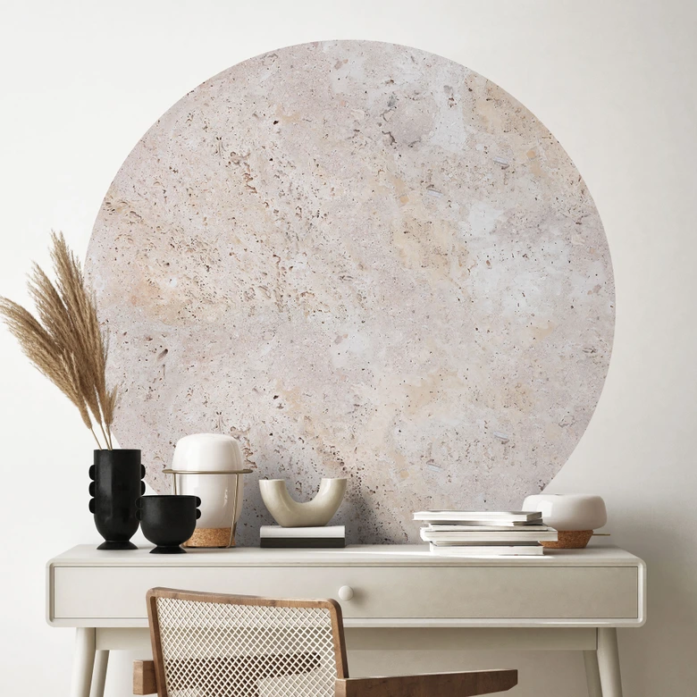 Sticker mural texture d'un mur de pierre beige - Pictufy Studio - Rond 