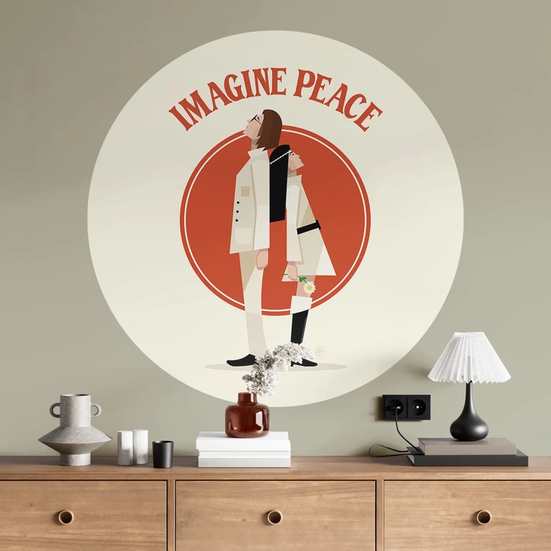 Wandtattoo Imagine Peace - Zwei für Frieden und Hoffnung - Retrodrome - Rund 