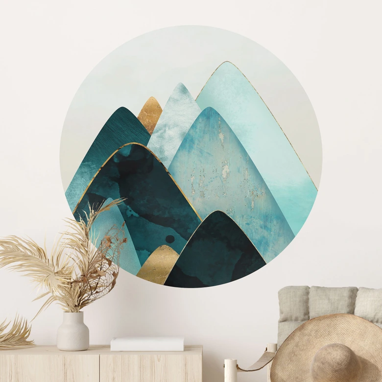 Adesivo murale Montagne astratte in oro e blu - SpaceFrog Designs 