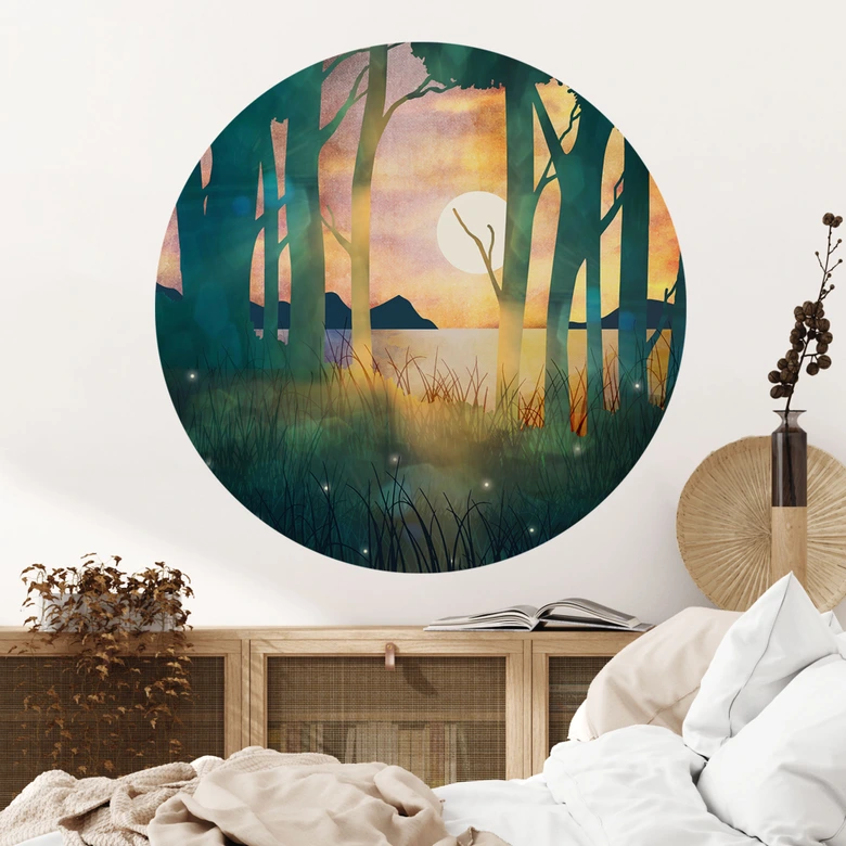 Muursticker Magie van het bos bij zonsondergang - SpaceFrog Designs 