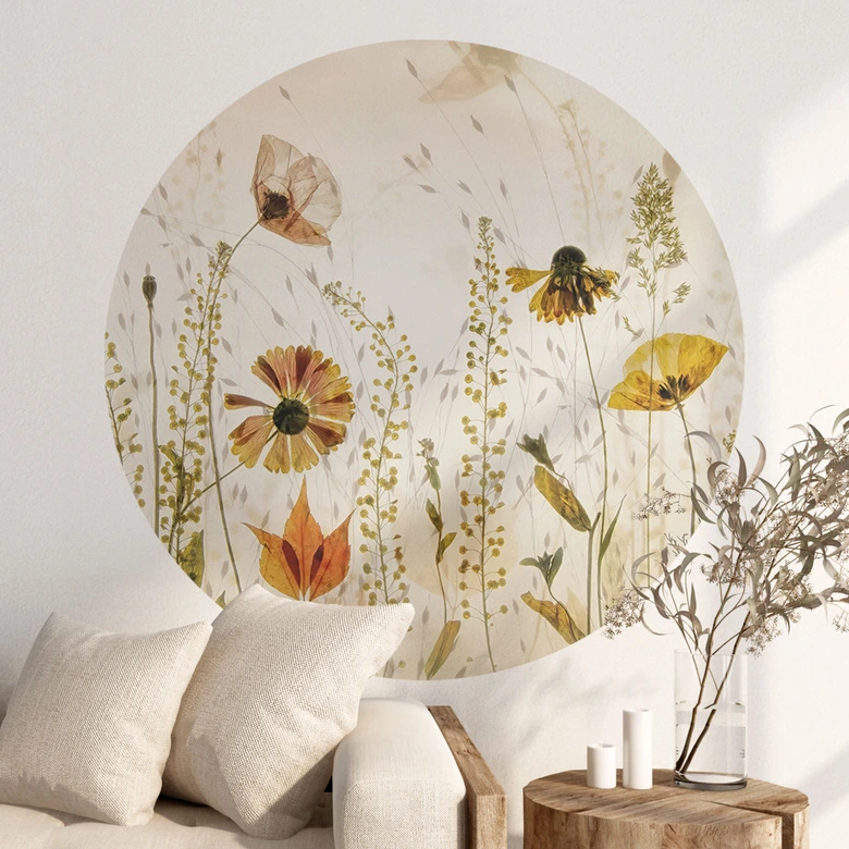 Vinilo decorativo Flores silvestres del prado a la luz del sol - Talen - Redondo 