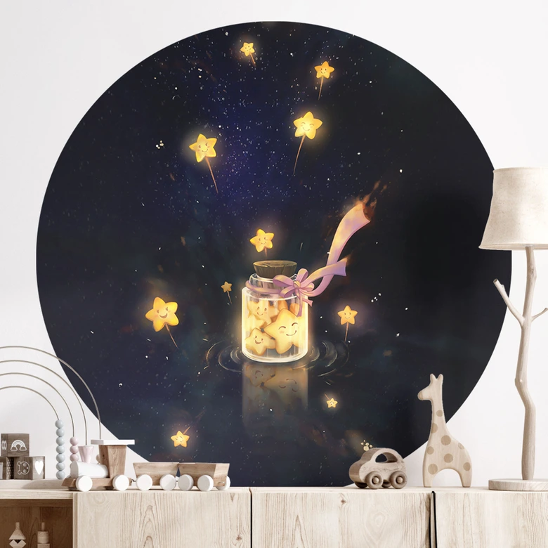 Wallsticker Stjärnfångaren: Ett glas fullt av önskningar - Thailändska - Rund 