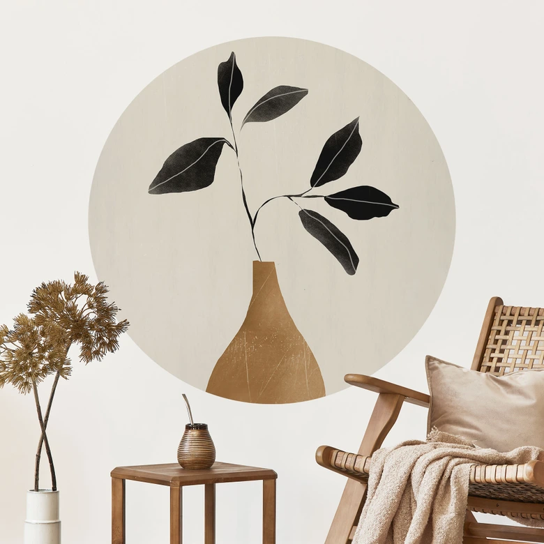 Wandtattoo Zweig in goldener Vase - ThingDesign - Rund 