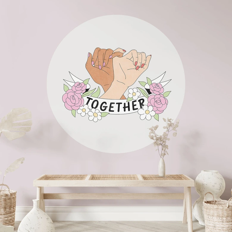 Wandtattoo Together Sisterhood Floral Hände - Rund 