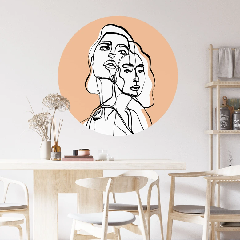 Vinilo decorativo Línea Arte Retrato de dos mujeres - Treechild - Redondo 