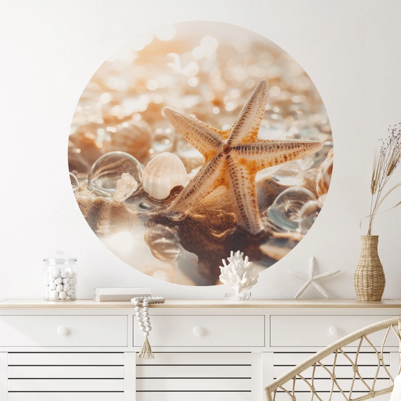 Sticker mural Coquillages sur une plage ensoleillée - Treechild - Rond 