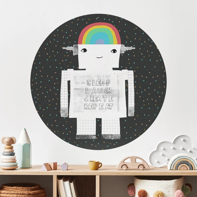 Vinilo decorativo para habitación infantil robot arco iris Sleep Laugh Create - Treechild - Round 