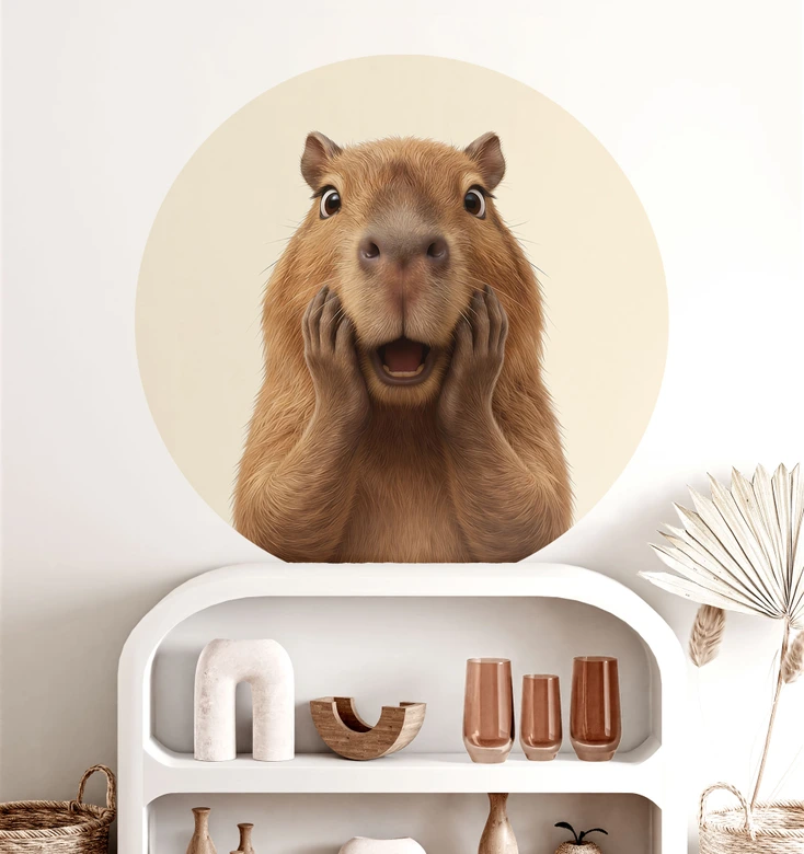Överraskad Capybara Wallsticker - Rund 