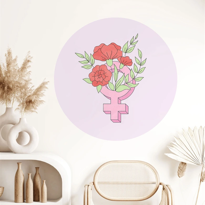 Wandtattoo Venuszeichen mit Blumen - Rund 