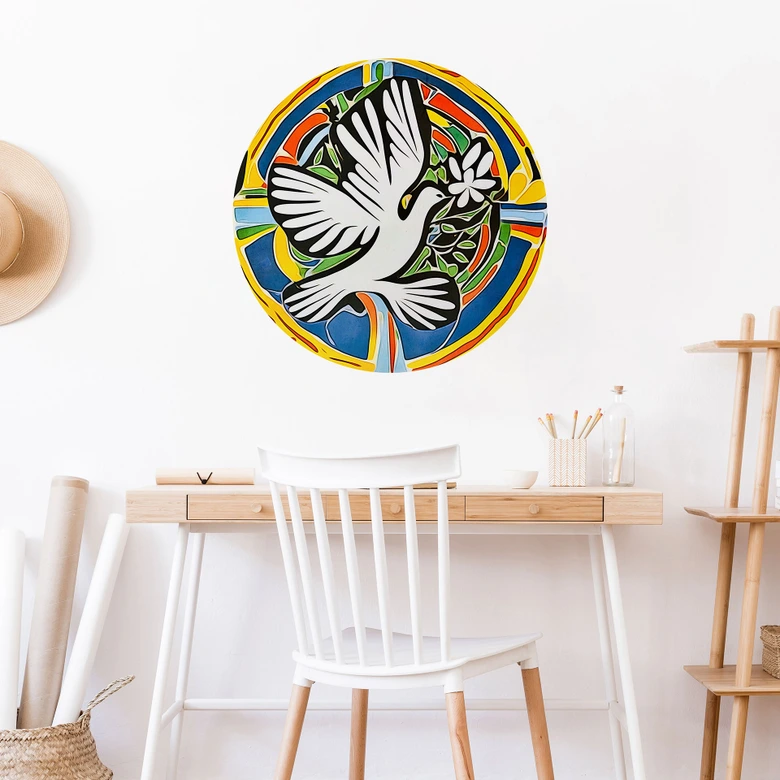Wandtattoo Bunte Friedenstaube - Inspiriert von Matisse - Zamart - Rund 