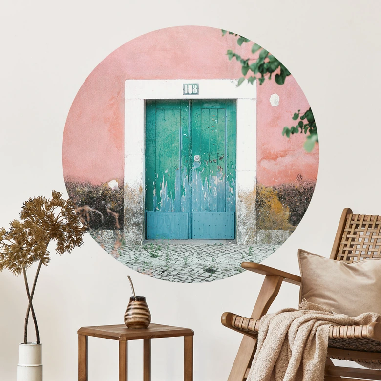 Wall sticker Mediterranean house facade in Lisbon - Zwart - Round 