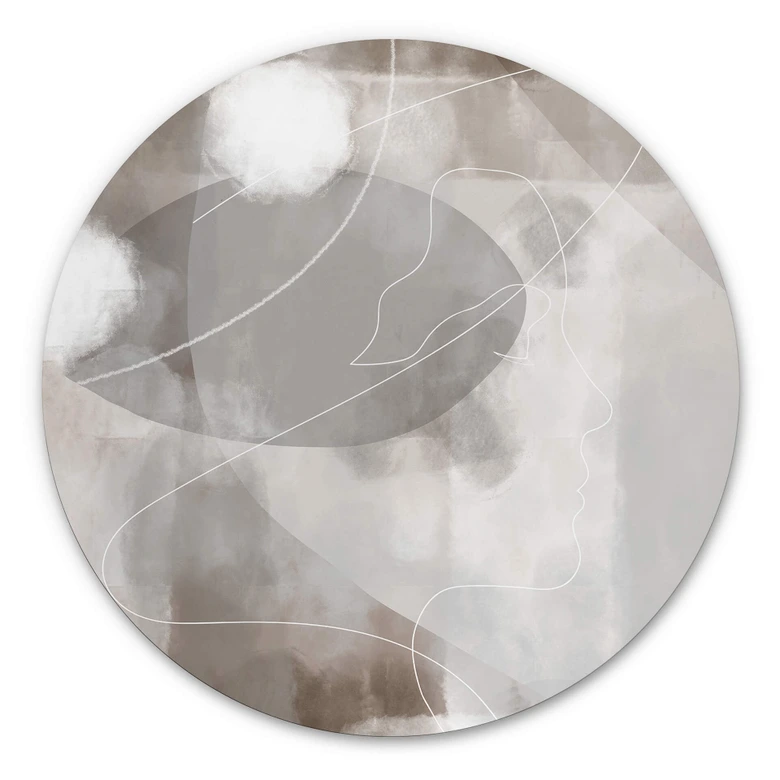 Wandbild 1X Studio - Line Art Frauen Portrait - Alu-Dibond Rund 