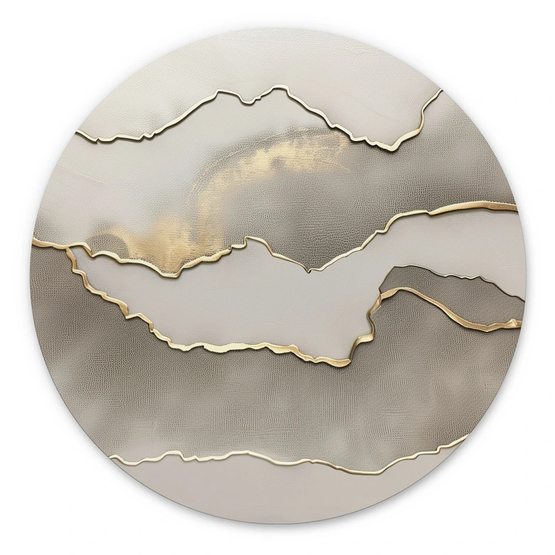 Wandbild Abstrakte Landschaft mit Metallicfarben - Alma - Alu-Dibond - Rund 