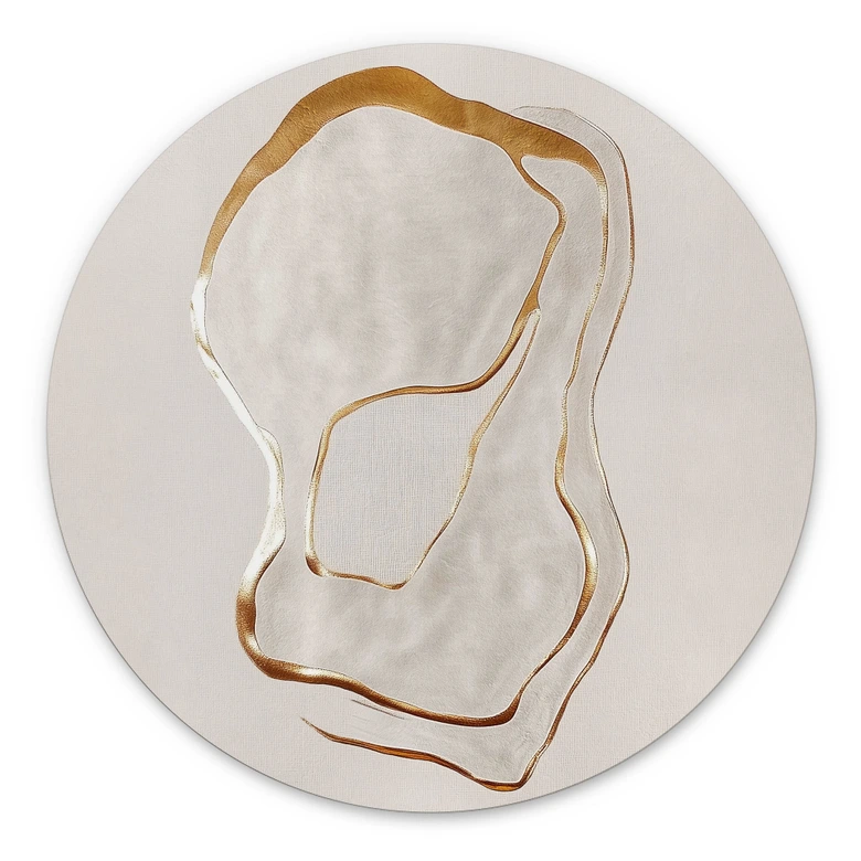 Billede Abstrakt linjekunst i guld og beige - Aluminium dibond - Alma - Rund 