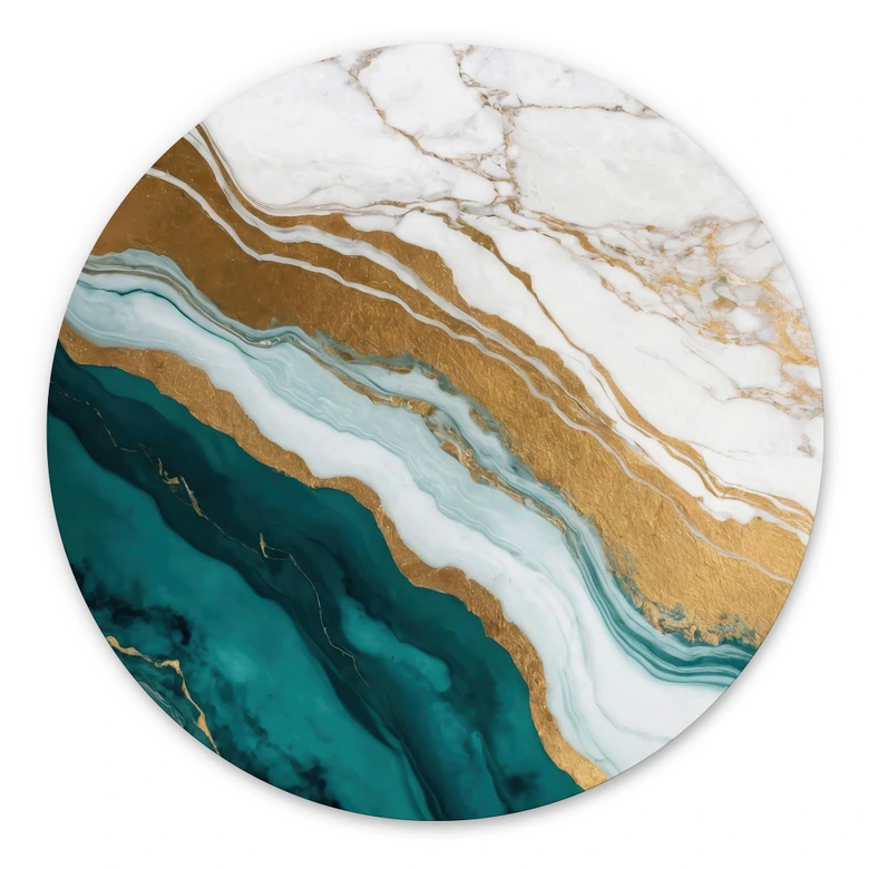 Wandbild Marmor-Fluss aus Gold und Jade - Alpenglow Workshop - Alu-Dibond Rund 