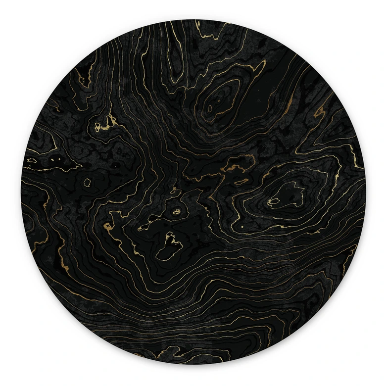 Wandbild Abstrakte Linien Schwarz-gold - Amini - Alu-Dibond Rund 