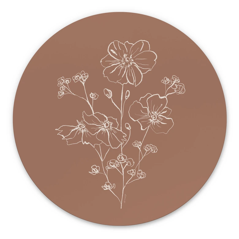 Wandbild Wildrosenstrauß Mocha-Mousse - Anis Illustration - Alu-Dibond Rund 