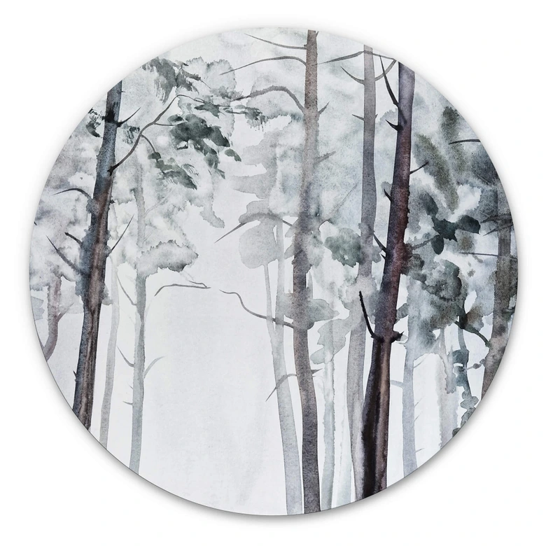 Alu-Dibond Aquarell Wald - Rund 
