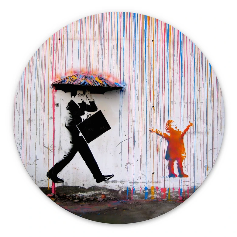 Alu-Dibond Wall Circle Banksy - Coloured Rain 