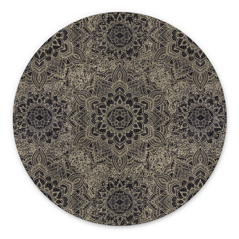 Wandbild Mandala Boho Antikgold - Bloomery Decor - Alu-Dibond Rund 