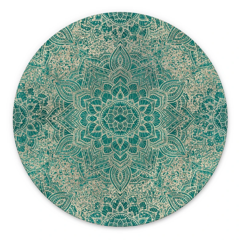 Wandbild Mandala Boho Gold-grün - Bloomery Decor - Alu-Dibond Rund 